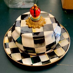Mackenzie-childs RETIRED courtly check butter dome and dish.